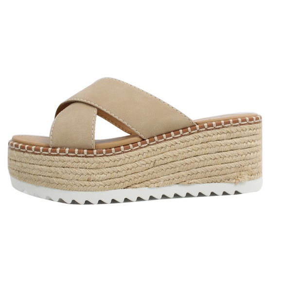 Blond Criss Cross Espadrille Slip On Wedge - Picture 2 of 5